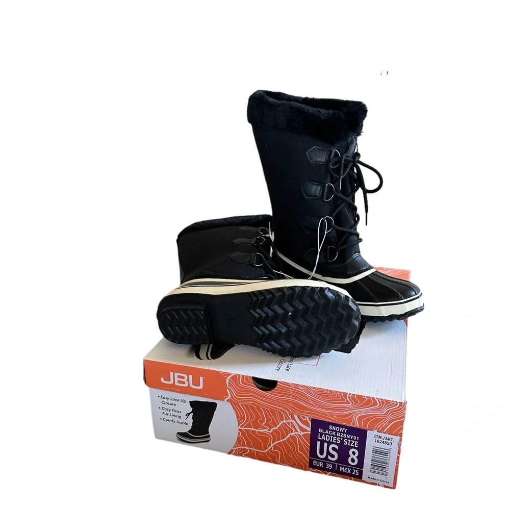 NIB NEW JBU Snowy Tall All Weather Boot, Black SZ-8 Faux Fur